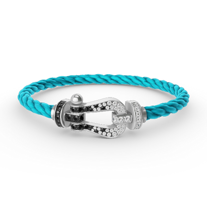 [AURORA]FORCE LARGE HORSESHOE BLACK WHITE DIAMOND BRACELET SILVER