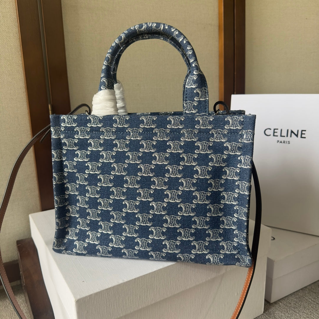 SMALL CABAS THAIS 25 IN BAYOUX BLUE TRIOMPHE DENIM AND BRONZE BROWN CALFSKIN