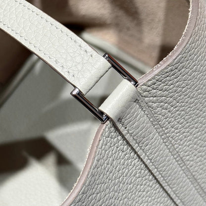 HERMES 25S PICOTIN LOCK 22 IN IVORY CALFSKIN SILVER HARDWARE