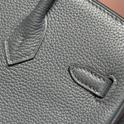 HERMES 25S MEDIUM BIRKIN 25 IN CHARCOAL GRAY CALFSKIN SILVER HARDWARE