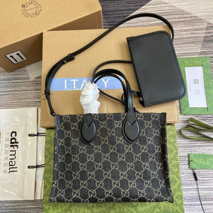 OPHIDIA GG 27 MEDIUM TOTE BAG BLACK DENIM