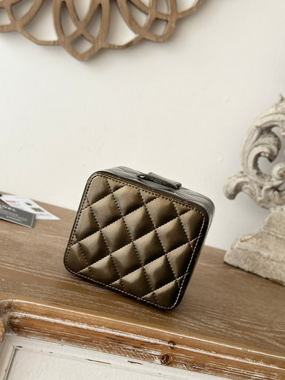 MINI VINTAGE COSMETIC BAG 11 IN MIKADO SHINY CALFSKIN GOLD HARDWARE