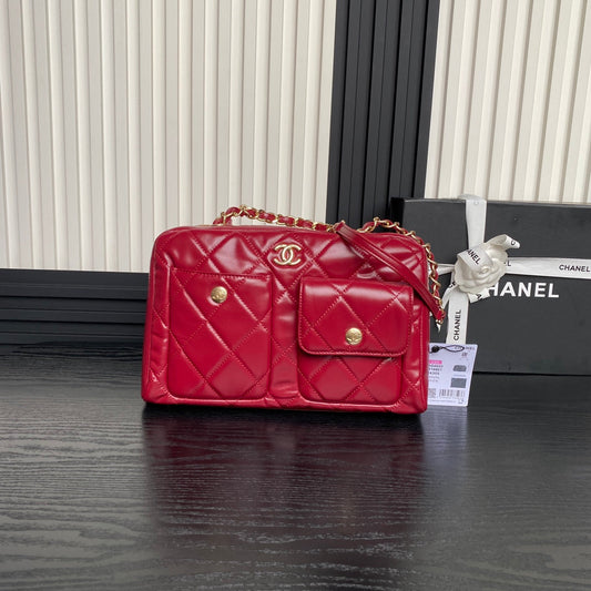 BOWLING BAG 29 IN RED CALFSKIN GOLD HARDWARE