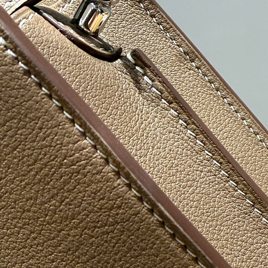 HM ROULIS 18 MINI BAG IN DARK BROWN CALFSKIN SILVER-TONE HARDWARE