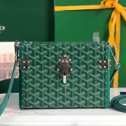 CASSETTE TRUNK BAG 21 IN GREEN GOYARDINE CANVAS & CLAMECY COWHIDE