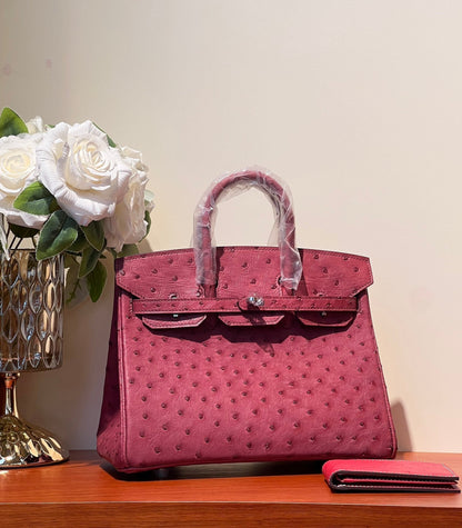 KELLY SELLIER 25 BAG IN CURRANT RED OSTRICH LEATHER WITH SILVER HARDWARE (MADE-TO-ODER)