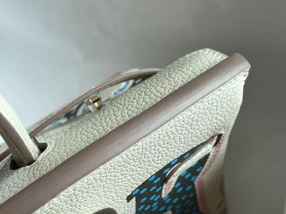 BIRKIN 25 BAG IN WHITE CREAM CALFSKIN WITH COLORFUL STICKER (MADE-TO-ODER)