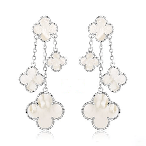 [basloveJW]CLOVER OHRRINGE WEISS MOP 4 MOTIVE SILBER