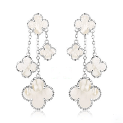 [basloveJW]CLOVER OHRRINGE WEISS MOP 4 MOTIVE SILBER