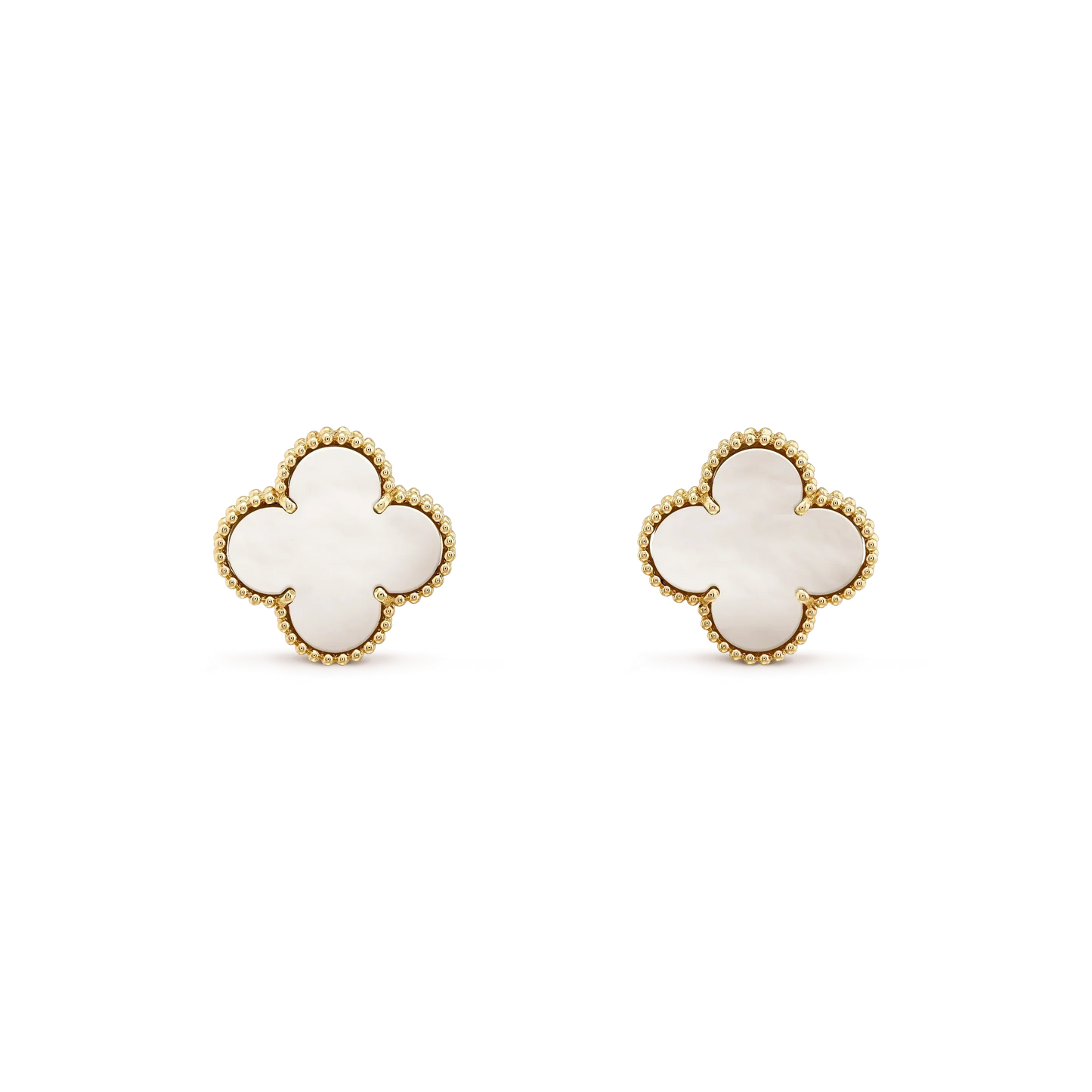 [AURORA]CLOVER MEDIUM 1 MOTIFS  WHITE MOP STUD EARRINGS