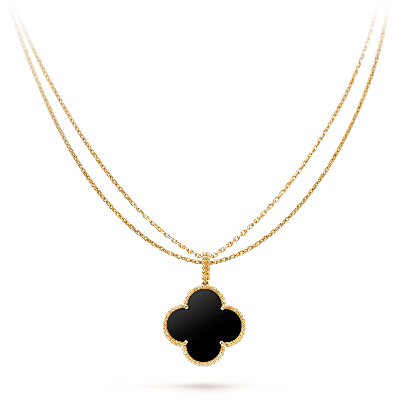 [basloveJW]クローバー 25mm ゴールドオニキス ビッグクローバーネックレス