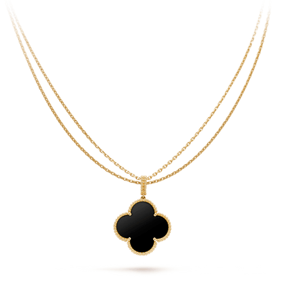 [basloveJW]クローバー 25mm ゴールドオニキス ビッグクローバーネックレス