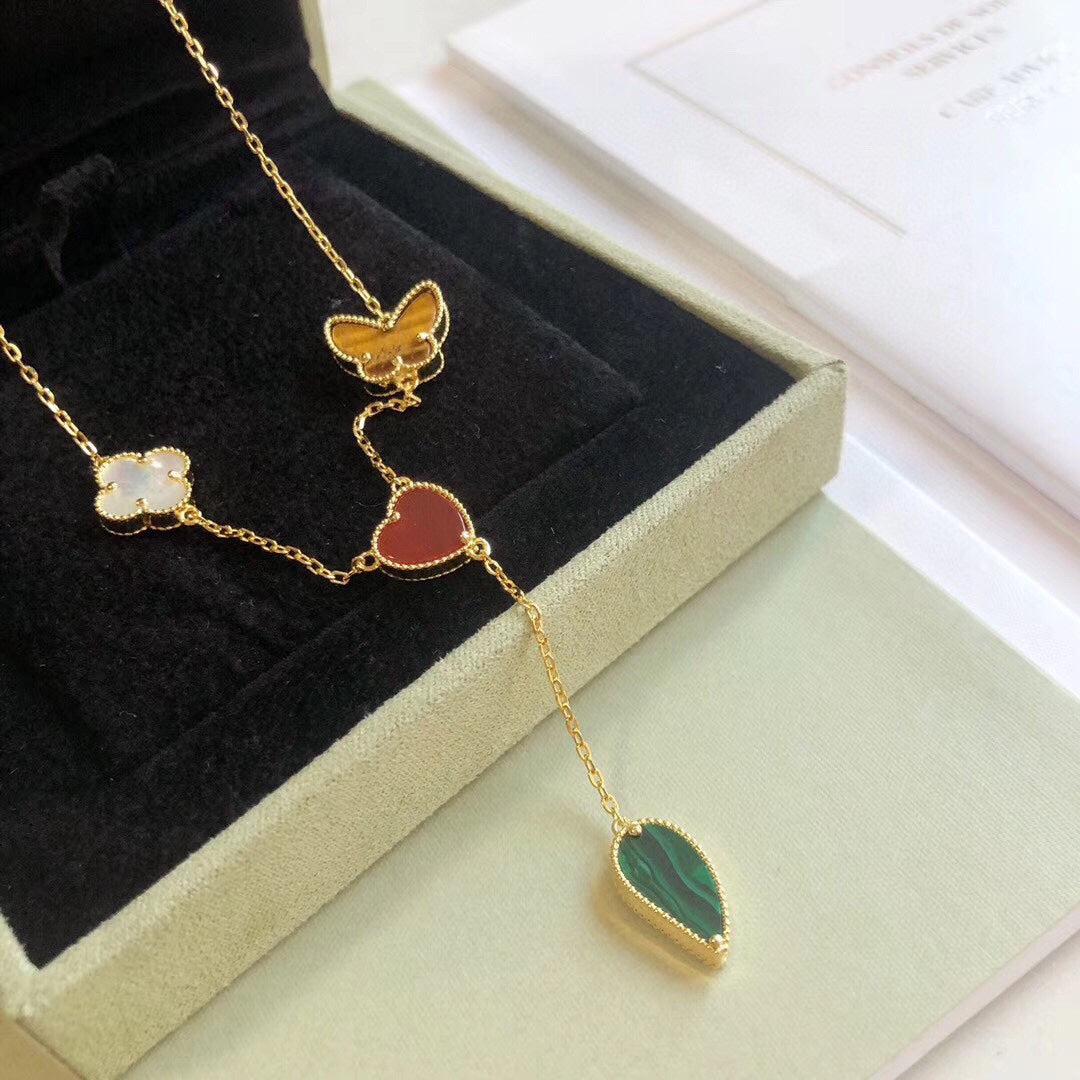 [AURORA]LUCKY SPRING 4 MOTIFS ROSE GOLD NECKLACE