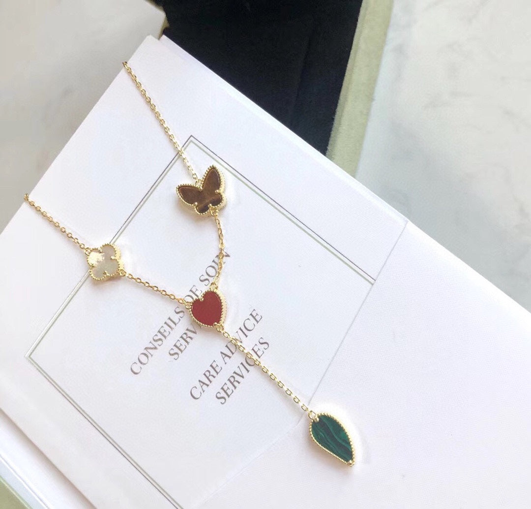 [AURORA]LUCKY SPRING 4 MOTIFS ROSE GOLD NECKLACE
