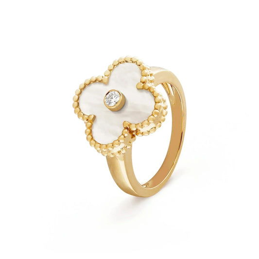 [AURORA]CLOVER PINK MOP RING GOLD DIAMOND
